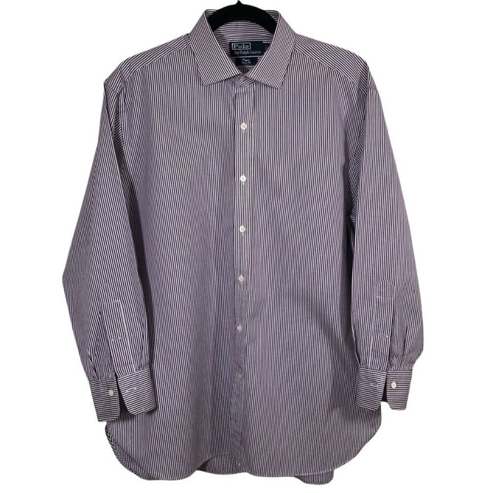 Polo Ralph Lauren Purple White Pin Striped Button Sz 16.5 Long Sleeve Shirt S